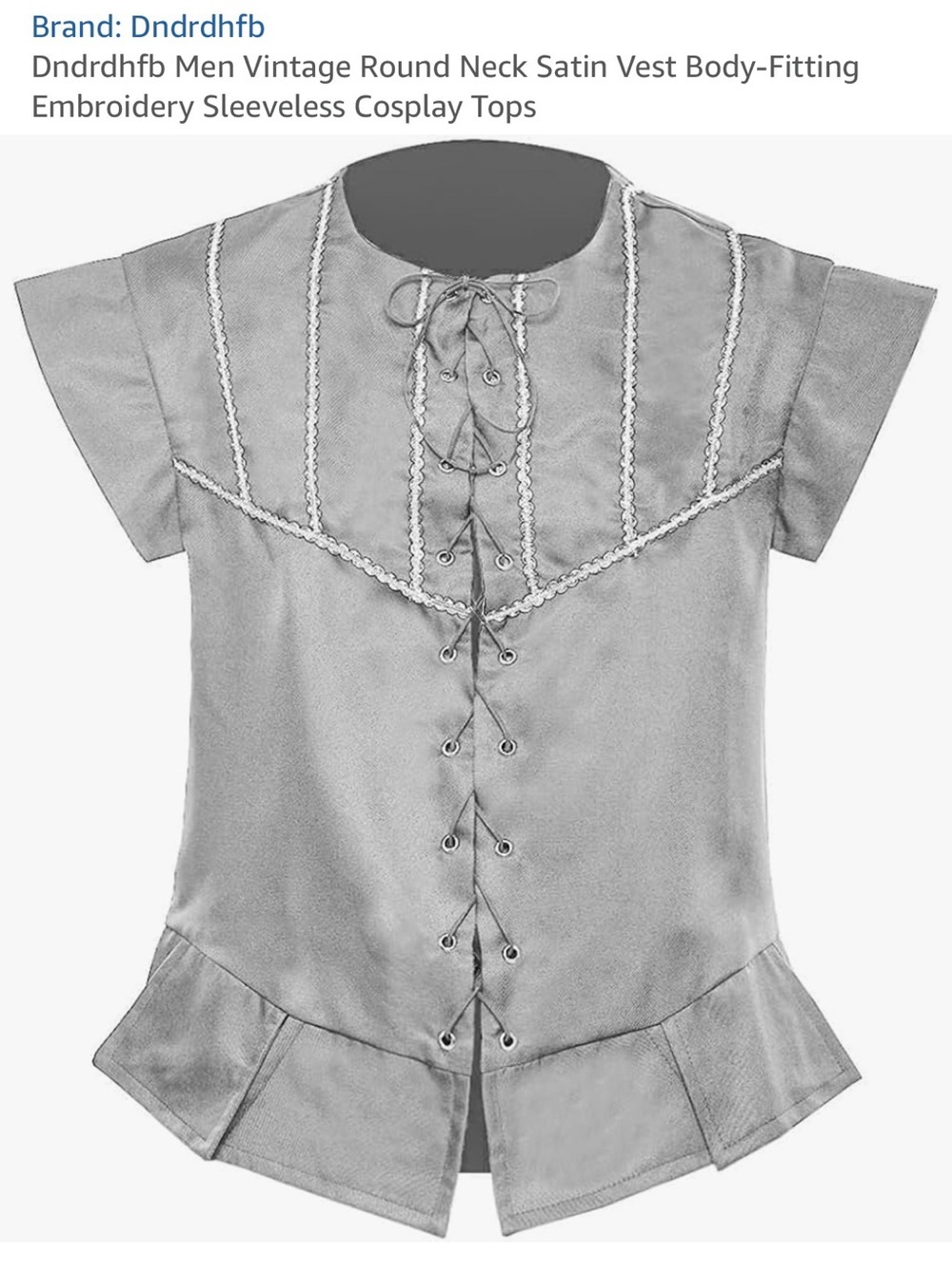 Dndrdhfb Men Vintage Lace-Up Short Sleeve Shirt in Silver